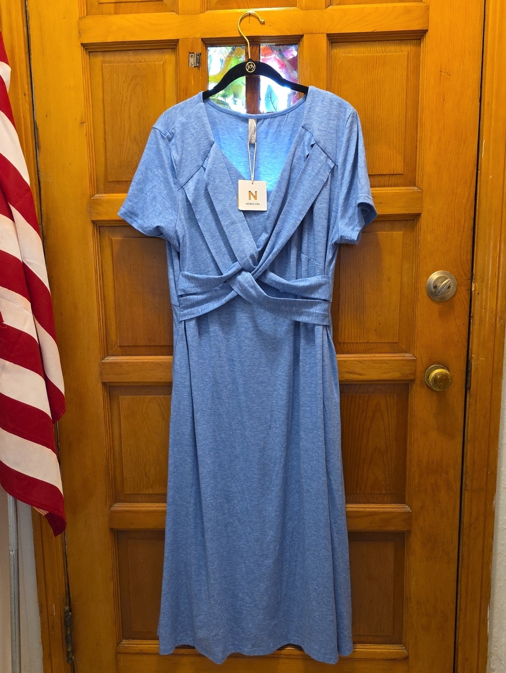 Noracora Blue Knit Twist-Front Midi Dress